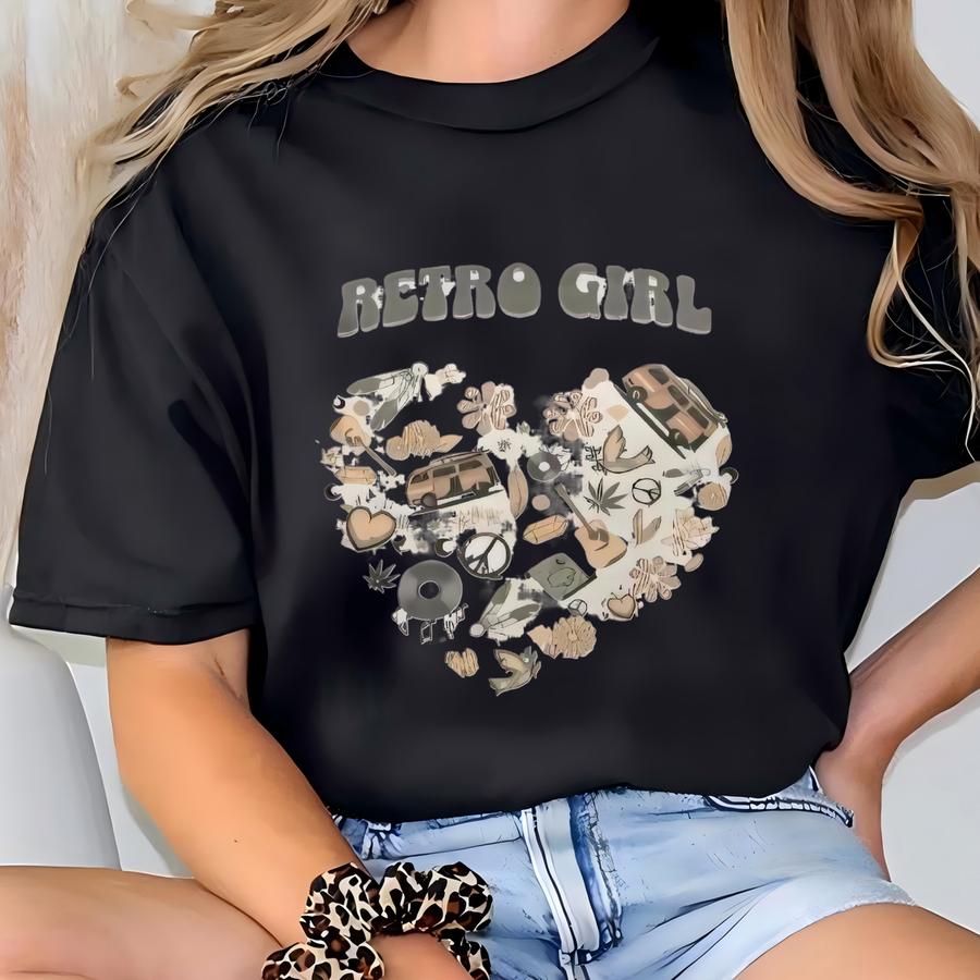 Vintage Vibes Retro Girl Hoodie Retro Heart Shirt Retro Style Shirt, Beachy Vibes Tee Retro Summer Gift For Her Vintage Tee Christmas Gift T-shirt