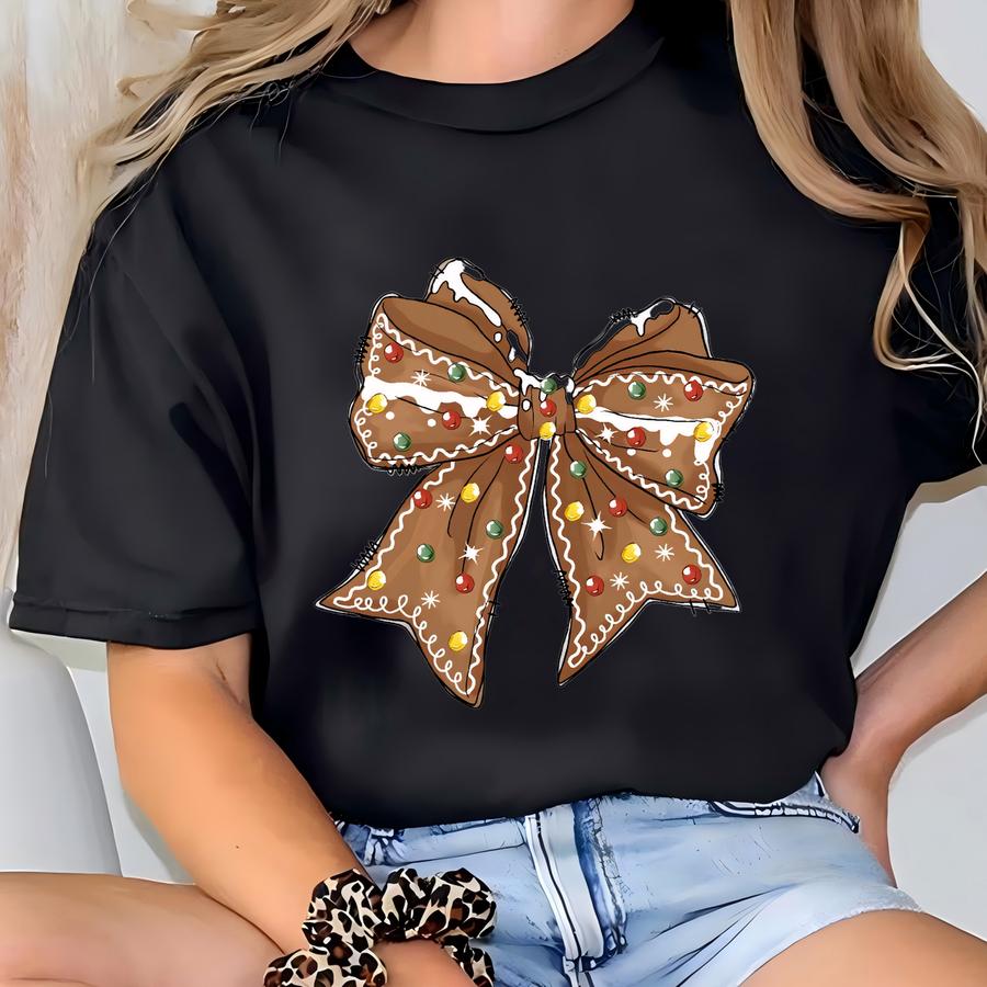 Christmas Gingerbread Coquette Shirt, Christmas Sweatshirt, Christmas Bow Sweatshirt For Women, Christmas Gift, Christmas Sweater T-shirt