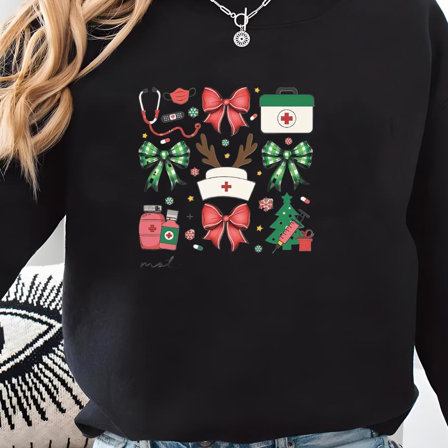 Mother Baby Nurse Christmas Shirt, Coquette ® Labor And Delivery Nurse T-shirt, Postpartum Rn Xmas Tee, Mbu Holiday Apparel Sweatshirt