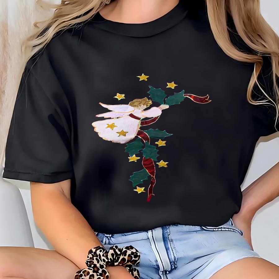 Vintage Guardian Angel Sweatshirt Angel Pullover Sweater Guardian Crewneck Jumper Guardian Angel Graphic Print Pink Colour Small Size T-shirt