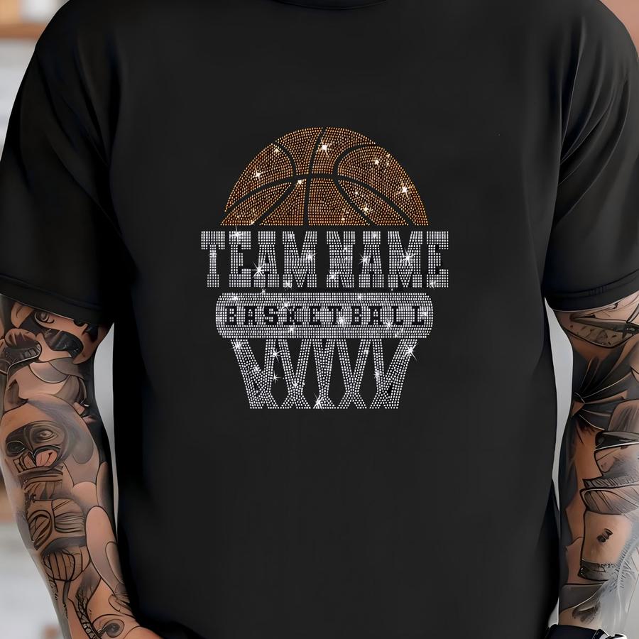 Personalized Rhinestone Basketball Team Shirt: Custom Bling Sports Tee T-shirt