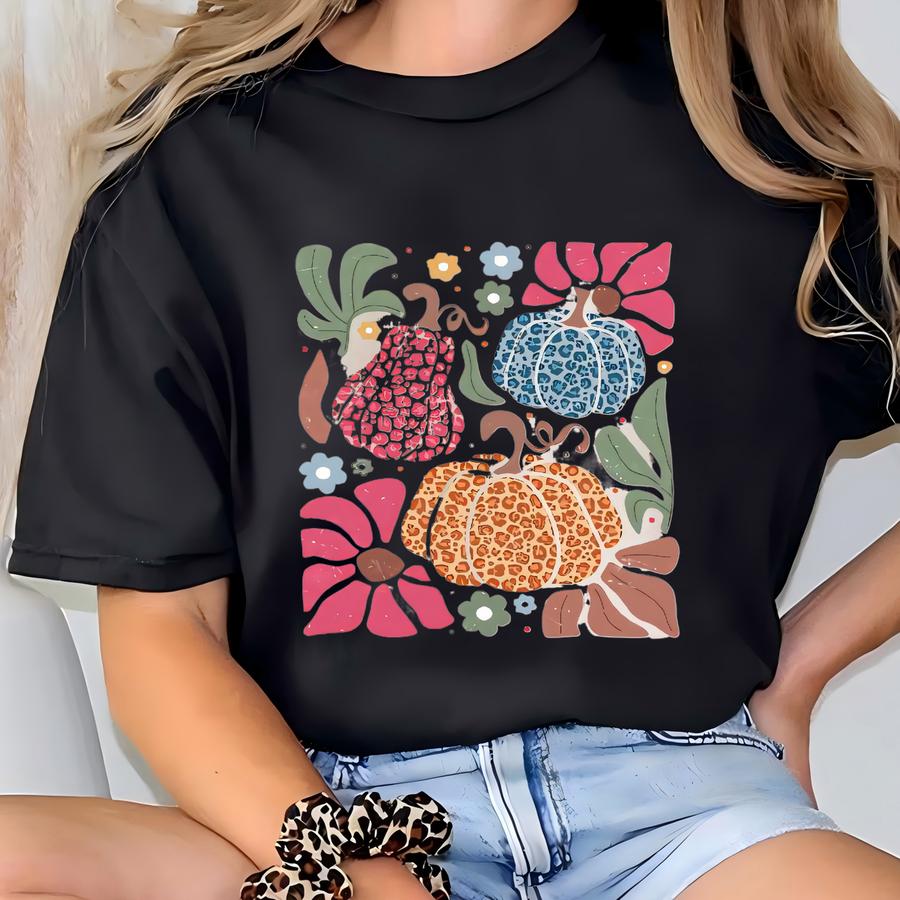 Floral Pumpkin Shirt, Fall Shirt, Boho Floral Pumpkin Shirt, Retro Fall Pumpkin, Boho Pumpkin Tee, Halloween Shirt, Halloween Pumpkin Shirt T-shirt