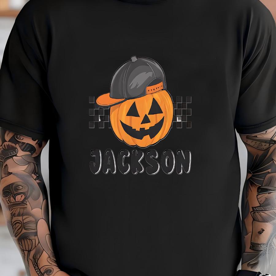 Boys Halloween Shirt For Toddler Boys Halloween Costume - Personalized Pumpkin With Name Boys Shirt For Fall - Custom Name Pumpkin Shirt T-shirt