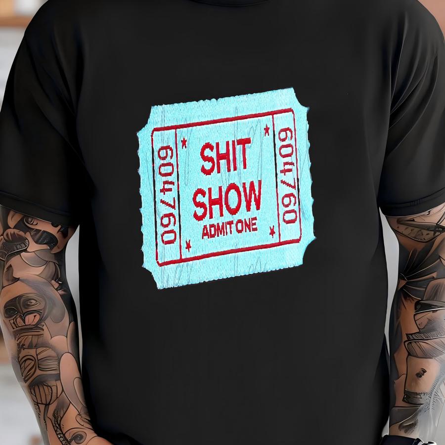Sh*t Show Admit One Ticket Woven Patch - Iron On Patch - Light Blue Red - Carnival Style Ticket - Admittance Show T-shirt