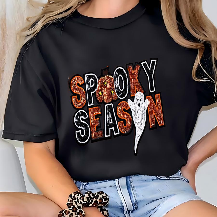 Spooky Season Sequins Halloween Shirt - Halloween Sequins Chenille Patch Shirt - Halloween Shirt - Chenille Patch - Spooky Season Shirt T-shirt
