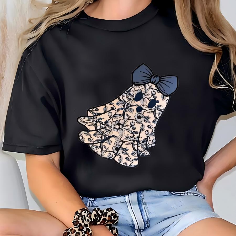 Grandmillinial Ghosties Bow Hoodie, Chinisorie Print, Blue And White Design,cozy Gildan Crewneck, Gildan Hoodie, Cc Hoodie T-shirt