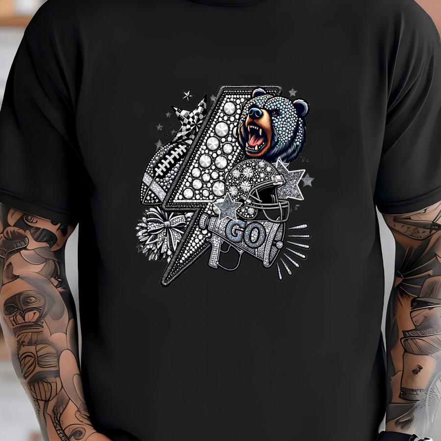 Bears Football Rhinestone Style Dtf Transfer: Team Spirit Shirt Decal Ready To Press T-shirt
