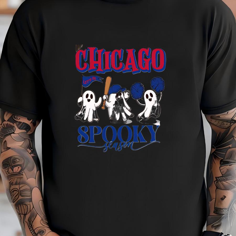 Chicago Baseball Blue And Red Spooky Season Cute Ghost Vintage Sweatshirt, Chicago Baseball Team Retro Hoodie, Baseball Mom Sweatshirt T-shirt