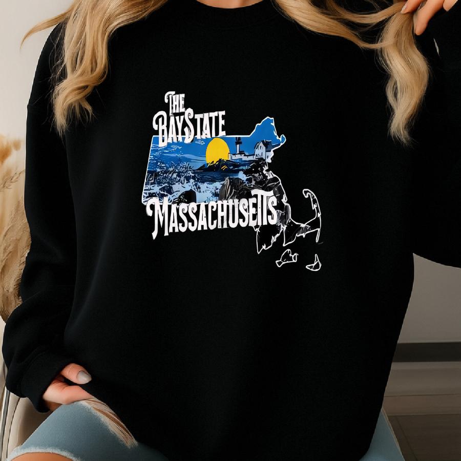 Massachusetts Men's Baseball T-shirt - Massachusetts Lifestyle Massachusetts The Bay State Silhouette Wht Sweatshirt