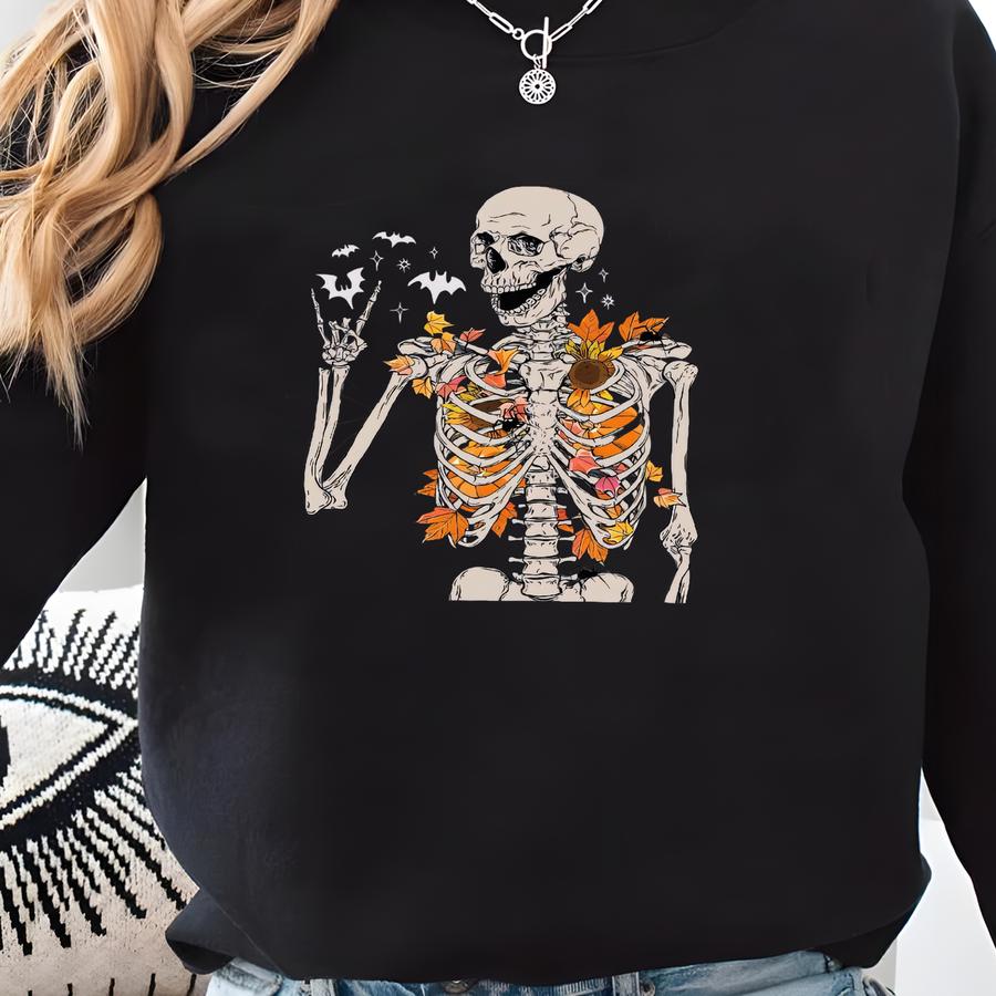 Skeleton Fall Shirt, Skeleton Suower Shirt, Rock N Roll Shirt, Tis The Season, Halloween Skeleton Party Tees, Sfs723 Sweatshirt