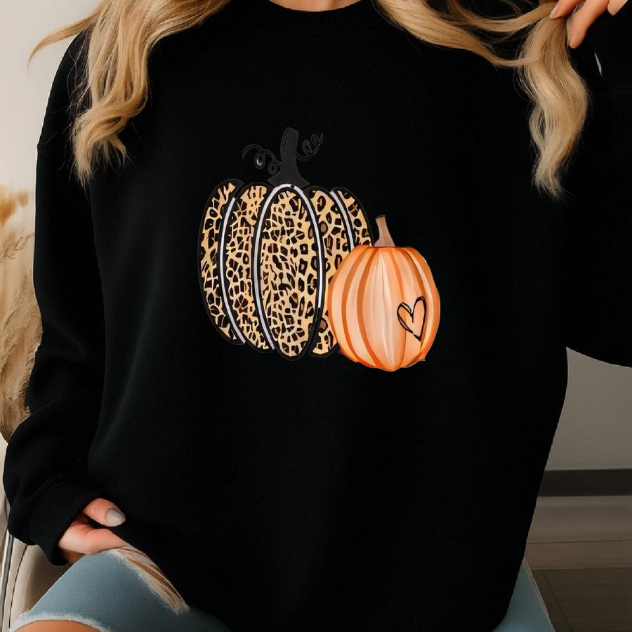 Leopard Pumpkin Unisex T-shirt; Womens Leopard Pumpkins Fall Shirt Sweatshirt