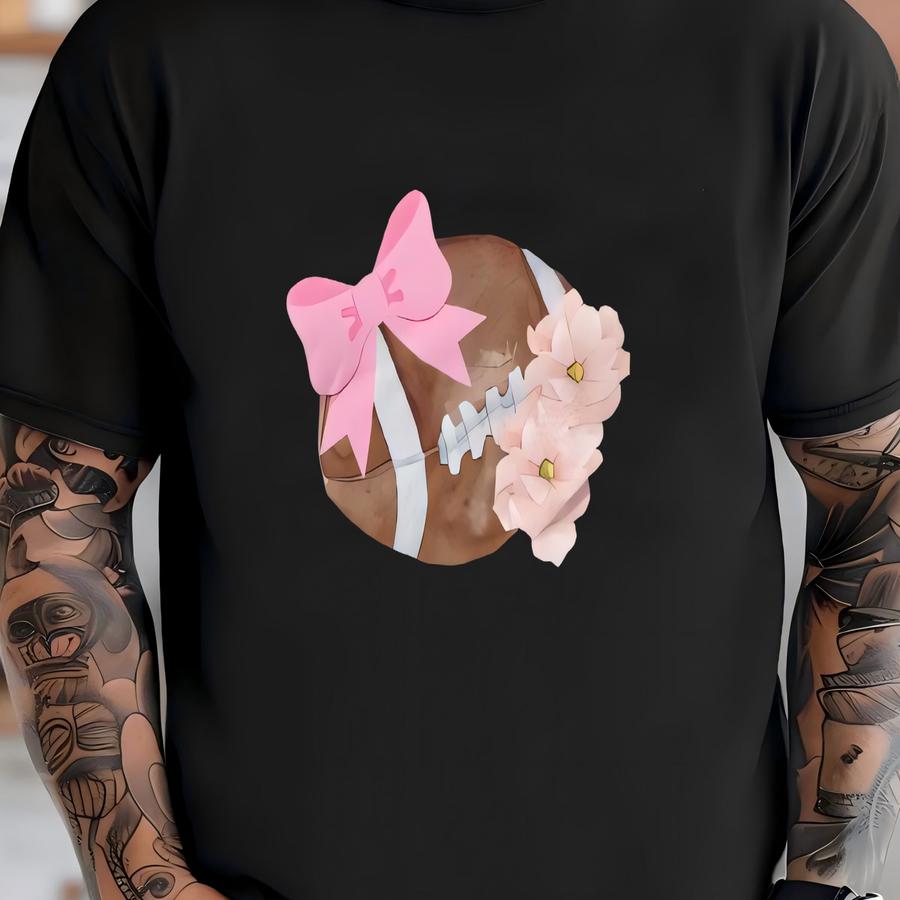 Flower Bow Football Youth Short Sve Hoodie; Girls Football Shirt T-shirt