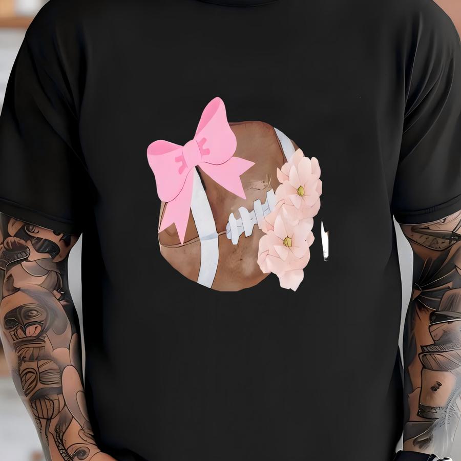 Flowers Bow Football Toddler Short Sve Tee; Toddler Girls Football Shirt T-shirt