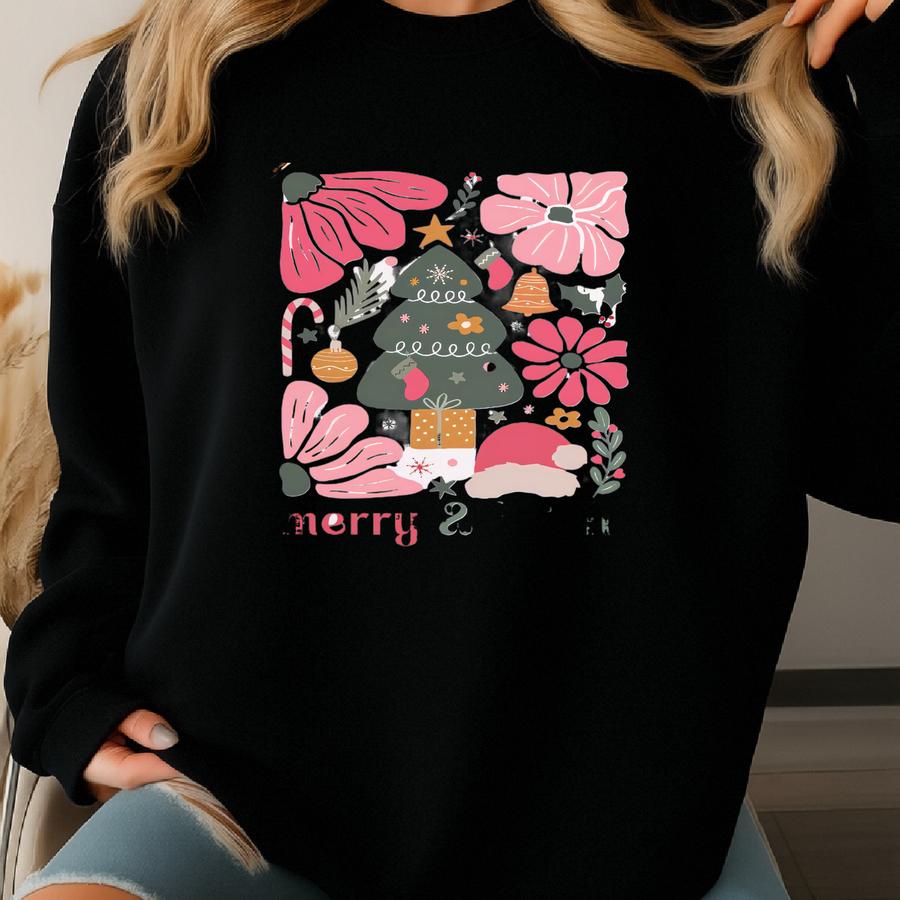 Merry And Bright Christmas Shirt Christmas Gift Chic Winter Shirt Boho Christmas Crew Cute Holiday Tee Boho Christmas Christmas Pajamas Sweatshirt