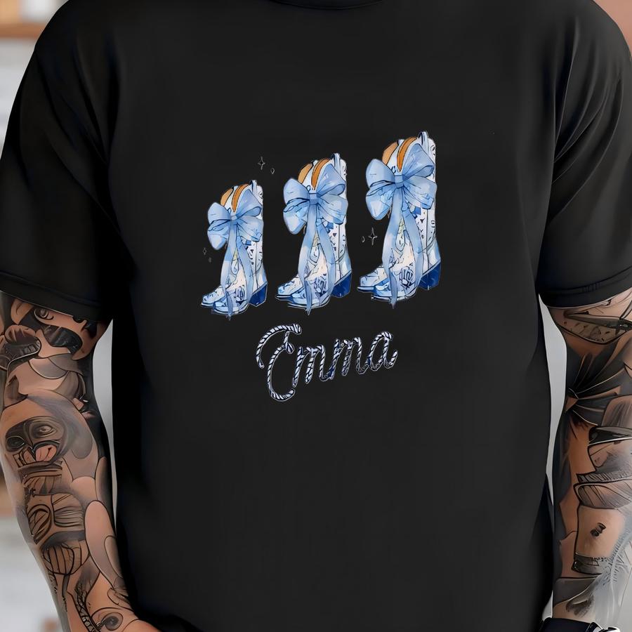 Blue And White Cowgirl Boots Baby Outfit, Coquette Blue Floral Boots Baby Romper, Bubble Romper Baby Girl, Custom Halloween Baby Clothes T-shirt