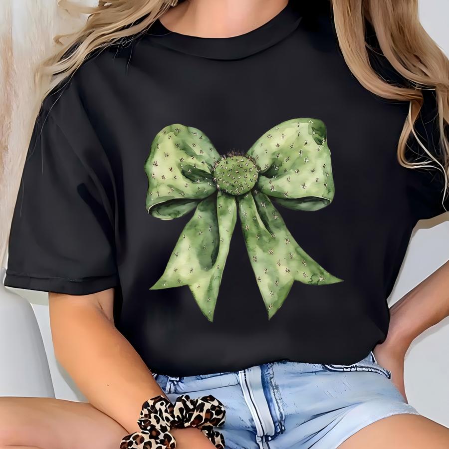 Cactus Coquette Bow Sweatshirt, Cute Watercolor Cactus Succulent Sweater, Southwestern Cacti Design Shirt, Perfect Gift For Succulent Lovers T-shirt