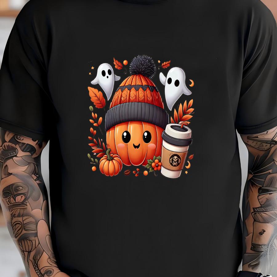 Halloween Ghost Pumpkin Shirt, Gift Pumpkin Spice Latte Tshirt, Cute Spooky Season T Shirt, Halloween Tee For Women, Ghost Shirts, Fall Tees T-shirt