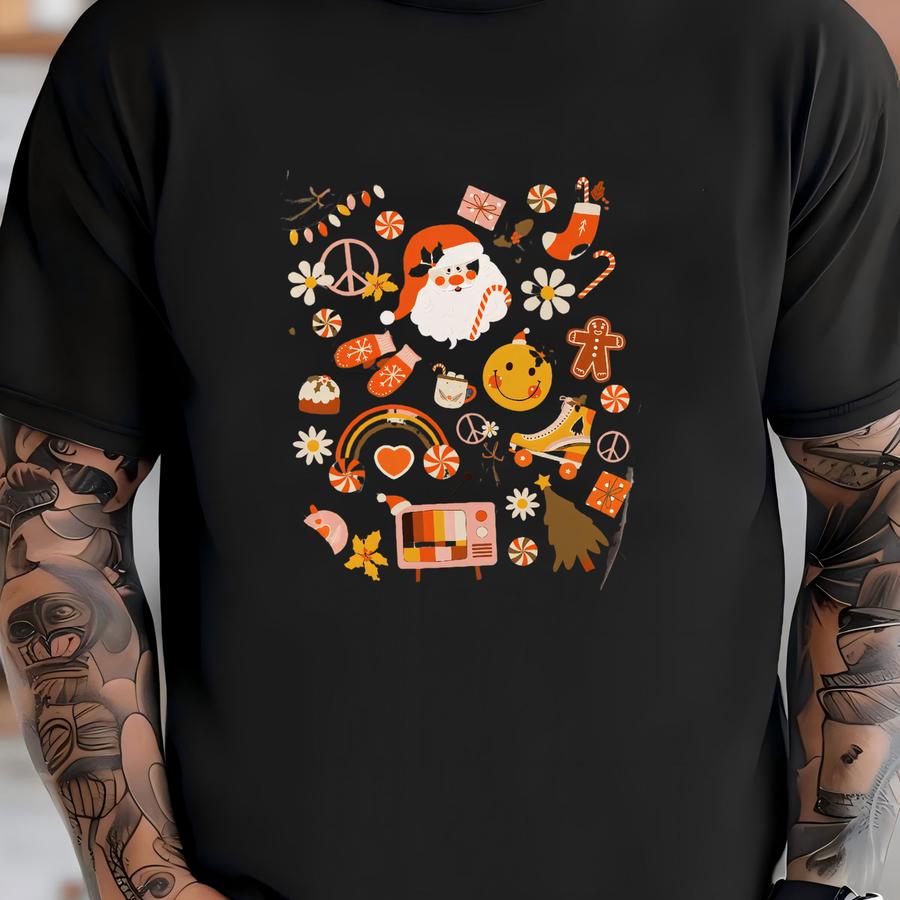 Hippie Christmas Shirts Retro Santa Shirt Retro Christmas Shirt Vintage Style Christmas Shirts For Women Oversized Hoodie T-shirt