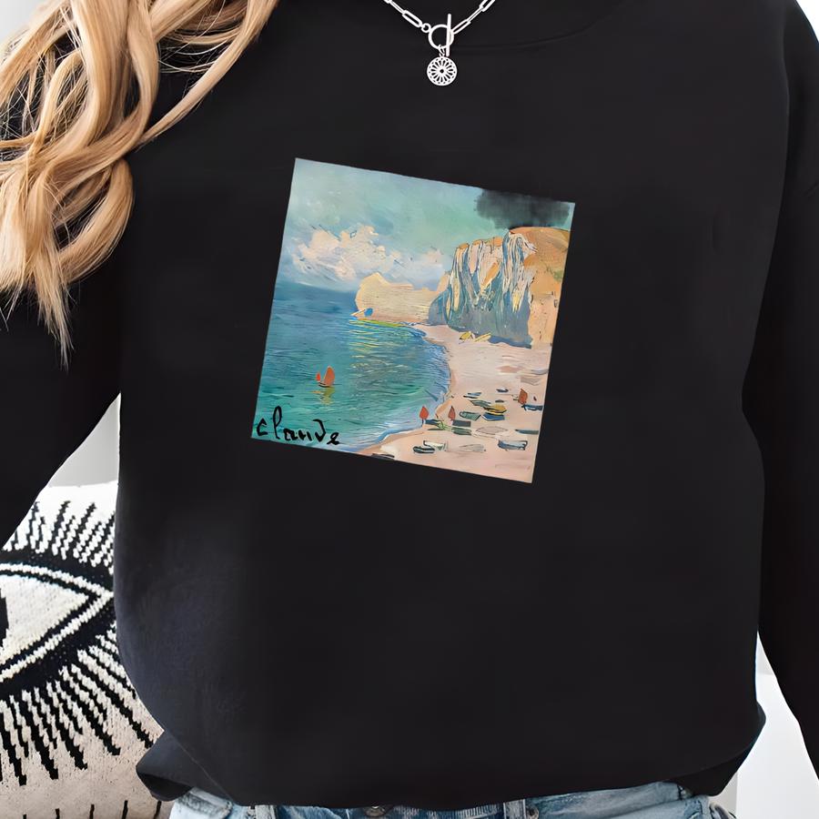Claude Monet Etretat : Art Sweatshirt 'the Beach And The Falaise D'amont' Sweatshirt