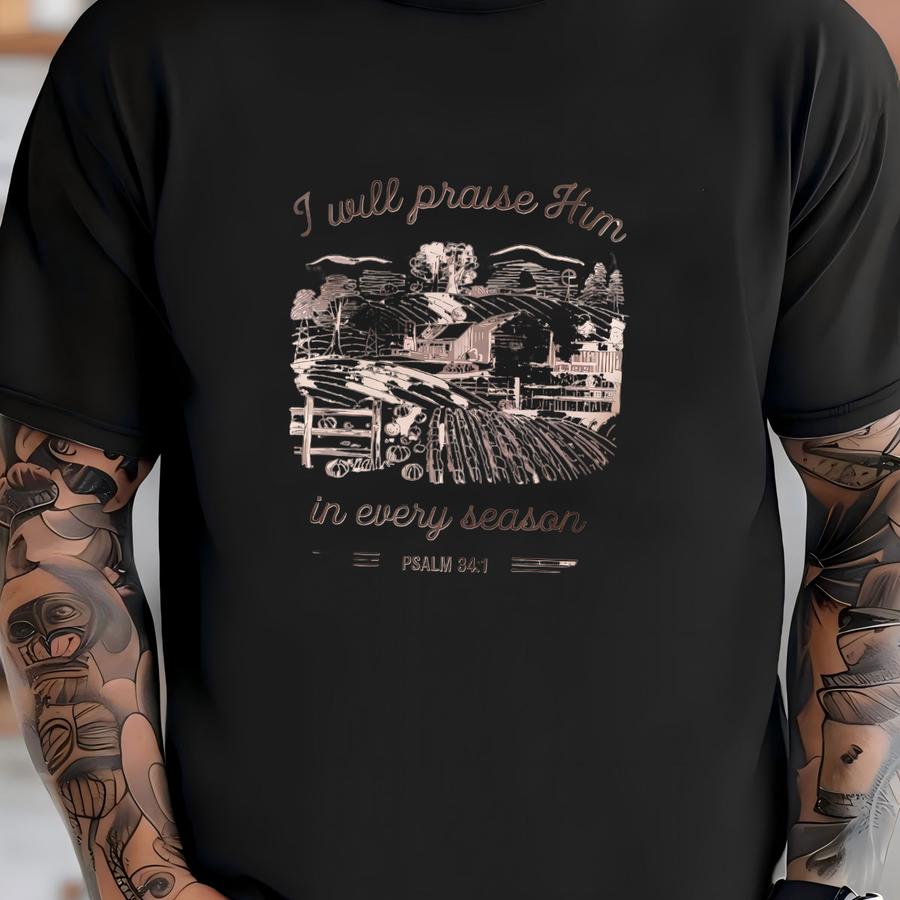 I Will Praise Him In Every Season Hoodie, Thanksgiving Tee, Retro Fall Religious Sweatshirt, Thankful Bible Verse Hoodie, Christian Shirt T-shirt