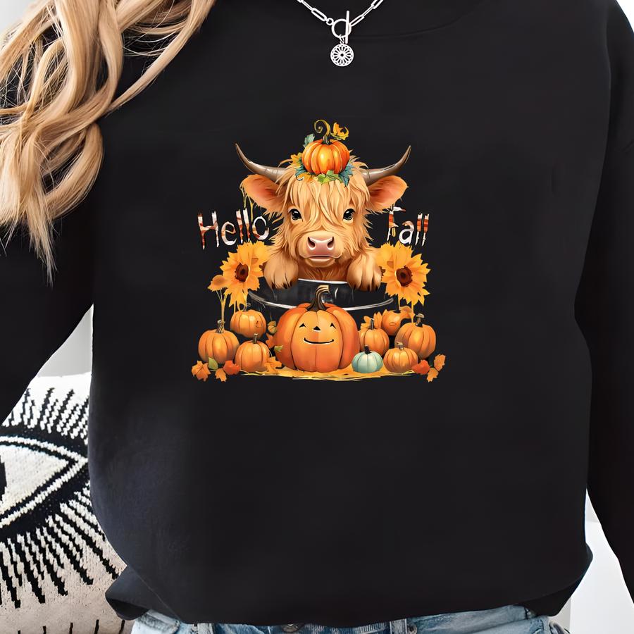 O Fall Baby Cow Sweatshirt And Hoodie, Howdy Fall Cow, Cute Thanksgiving, Funny Pumpkin Cow Tee, Cute Cow Autumn Shirt, Sfs755 Sweatshirt