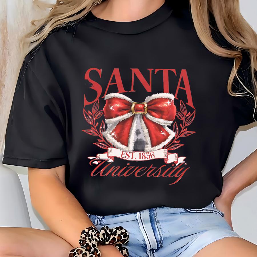 Santa University Tank Top Cute Christmas Racerback Coquette Bow Holiday Season Xmas Tee Preppy Cozy Winter Aesthetic Clothing Gift T-shirt