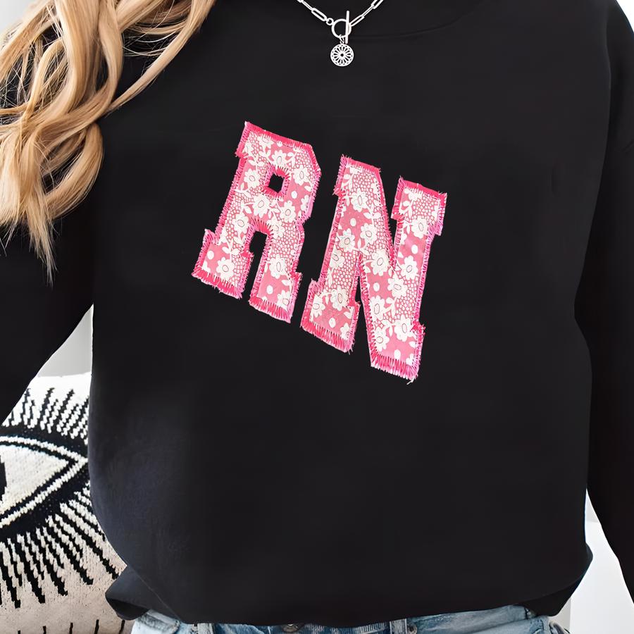 Rn Applique T Shirt - Custom Floral Rn Short Sve Tee - Nurse Shirt - Cute Gifts For Nurse - Sweatshirt
