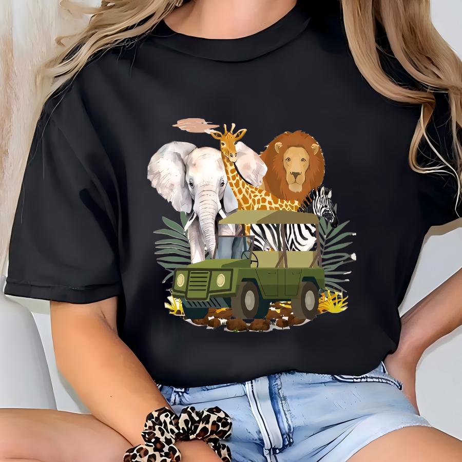 Personalized African Safari Animals Toddler Shirt, Custom Lion, Zebra, Giraffe Kids Name, Party Animal Birthday Shirt, Safari Animals Shirt T-shirt
