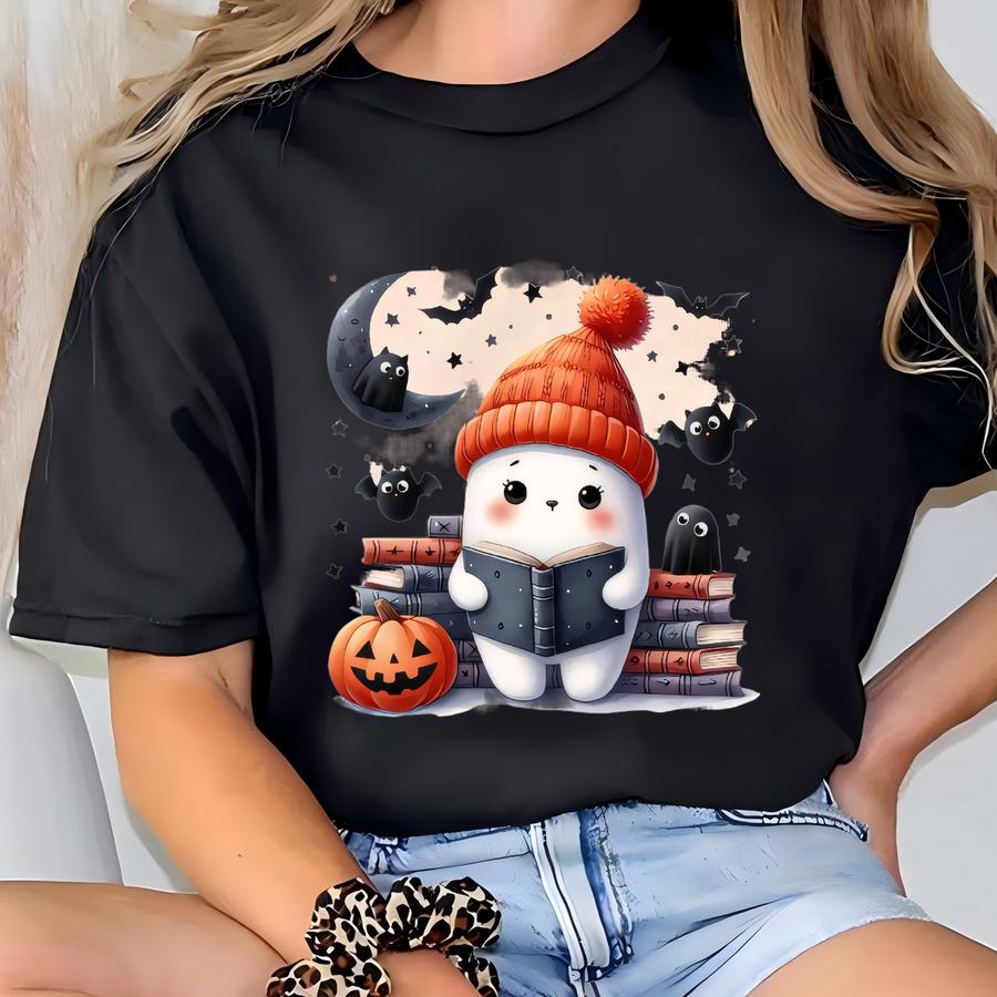 Halloween Sweatshirt, Cute Halloween Ghost Sweatshirt, Halloween Womens Hoodie, Halloween Party Sweatshirt, Spooky Season Reading Sweatshirt T-shirt