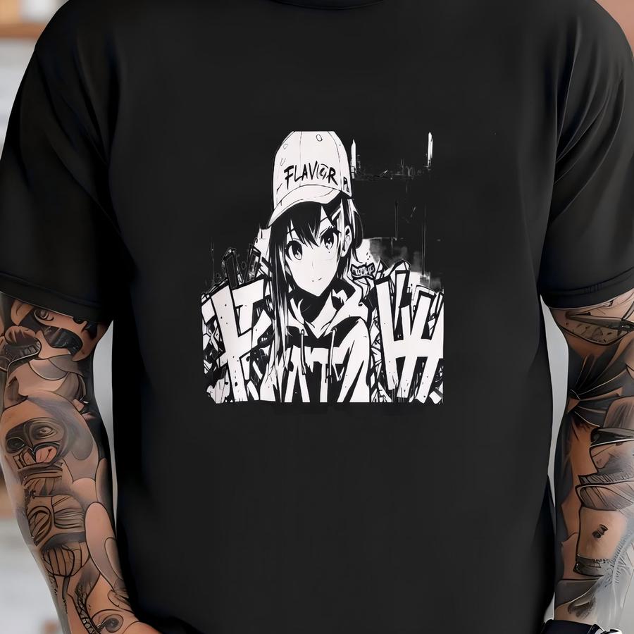 Anime Graffiti Hoodie - Unisex Heavy Blend Hooded Sweatshirt - Hip Hop Urban Style - Monochrome T-shirt