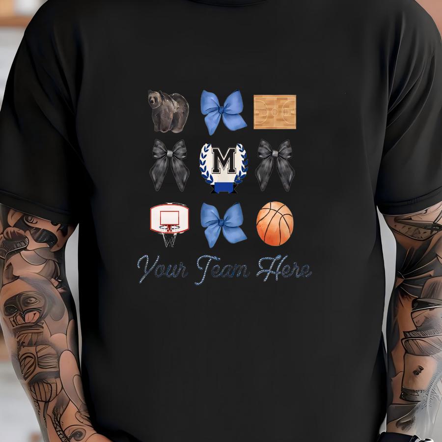 Custom Basketball Shirt, School Spirit, Custom Mascot Shirt, Basketball Shirt, Basketball Team, Basketball Bow Basketball Mom T-shirt