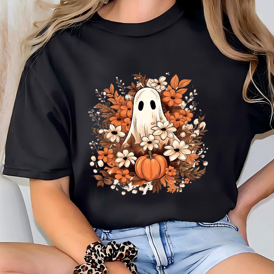 Vintage Floral Ghost Halloween Shirt: Retro Fall Tee T-shirt
