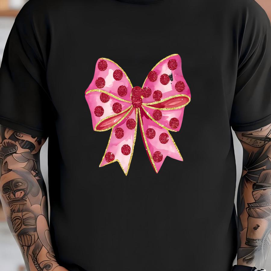 Christmas Bow Shirt: Pink Polka Dot Glitter Tee T-shirt