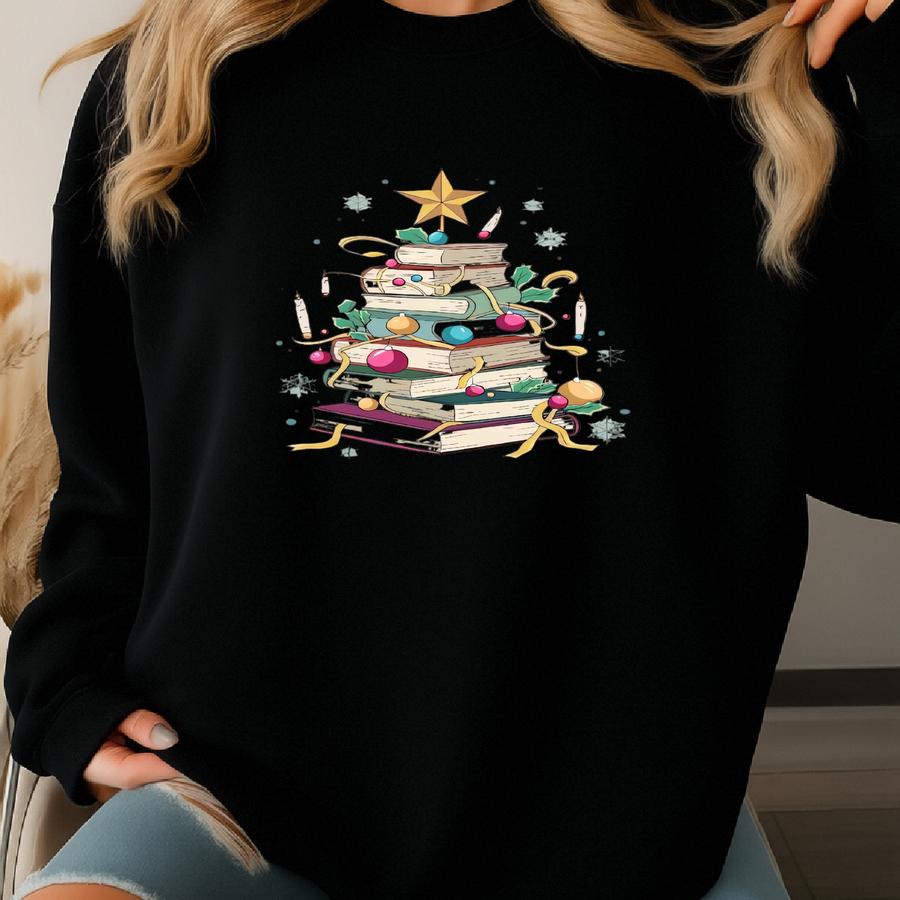 Merry Bookmas Shirt Gift For Librarian,bookworm Christmas Sweater,christmas Book Tree Sweatshirt,book Lovers Christmas Sweatshirt Sweatshirt