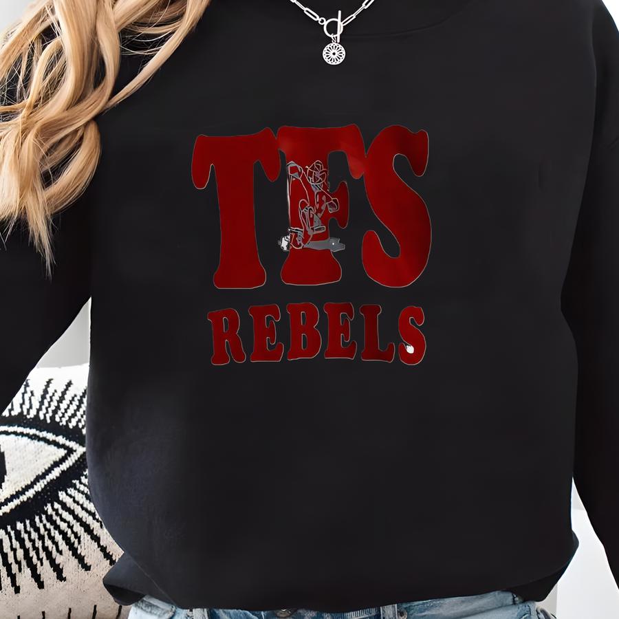 Vintage 90s Russell Athletic Tfs Rebels Sweatshirt Russell Crewneck Russell Sweater Pullover Jumper Print Logo White  Sweatshirt