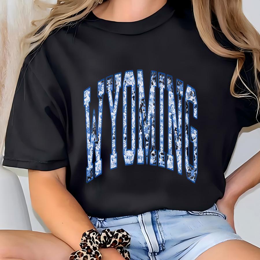 Blue Floral Wyoming Sweatshirt: Boho State Varsity Sweater T-shirt
