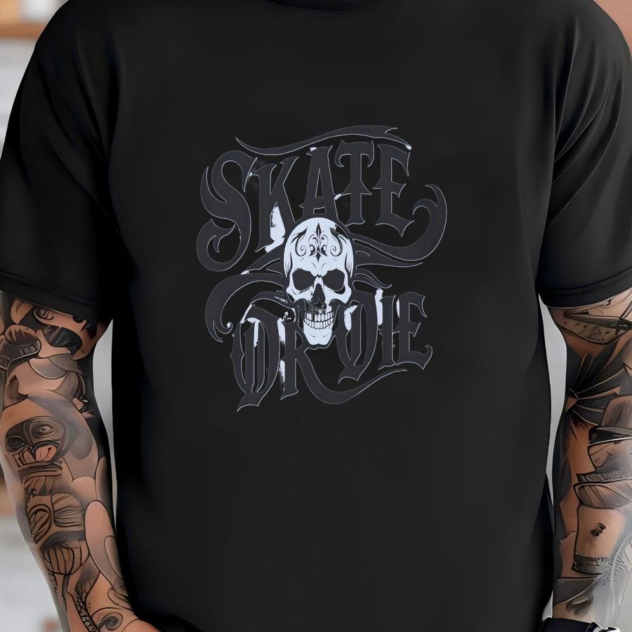 Skate Or Die Skull Tee Unisex Adult Hoodie With Tattoo-inspired Design For Skateboarders - Graffiti Style - Urban Street Wear T-shirt