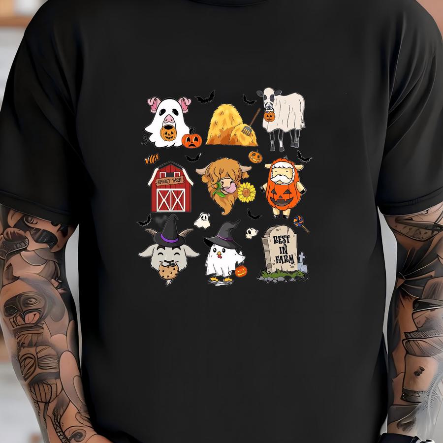 Spooky Farm Animal Shirt, Halloween Farm Shirt, Spooky Season Shirt, Farmer Halloween Gift, Ghost Shirt, Boo Shirt, Cute Farm Animal Tee T-shirt