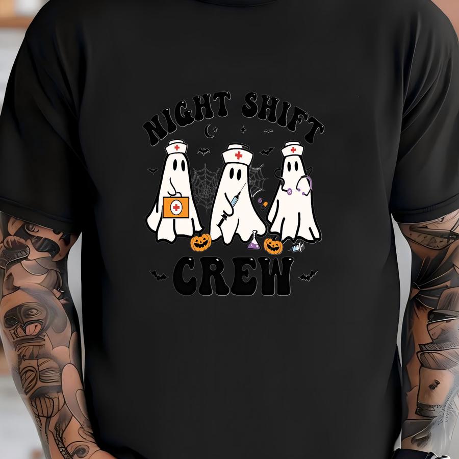 Night Shift Crew Sweatshirt, Halloween Nurse Hoodie, Retro Spooky Nurse Sweater, Halloween Gifts For Registered Nurse T-shirt