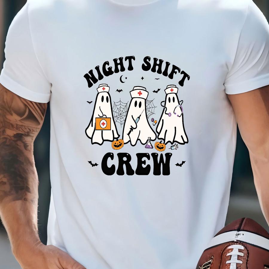 Night Shift Crew Sweatshirt, Halloween Nurse Hoodie, Retro Spooky Nurse Sweater, Halloween Gifts For Registered Nurse T-shirt