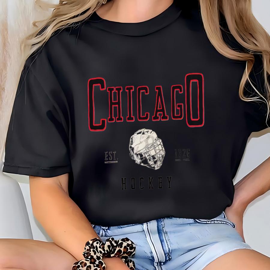 Chicago Hockey Shirt, Blackhawk Hockey Shirt, Chicago Hockey Apparel, Blackhawk Sports Apparel, Retro Chicago Hockey Gift, Blackhawk Fan T-shirt