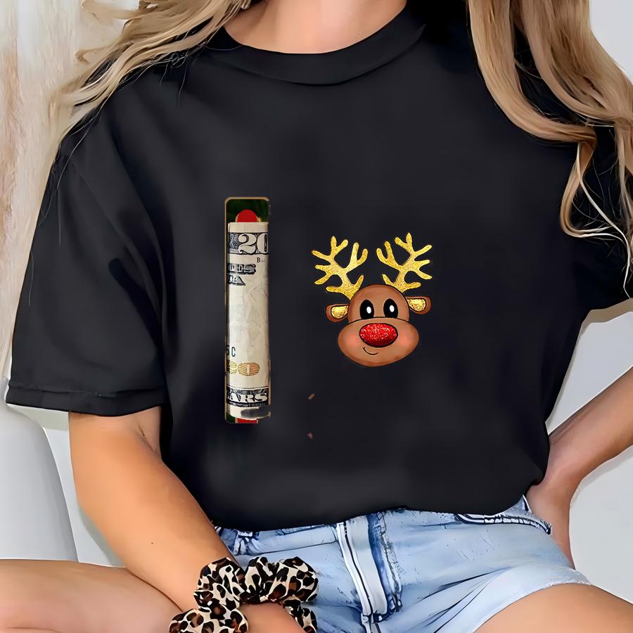 Custom Here’s A Few Bucks For Christmas, Cute Money Holder Christmas Ornament 2024, Reindeer Money Holder, Bucks For Xmas, Gift For Kids T-shirt