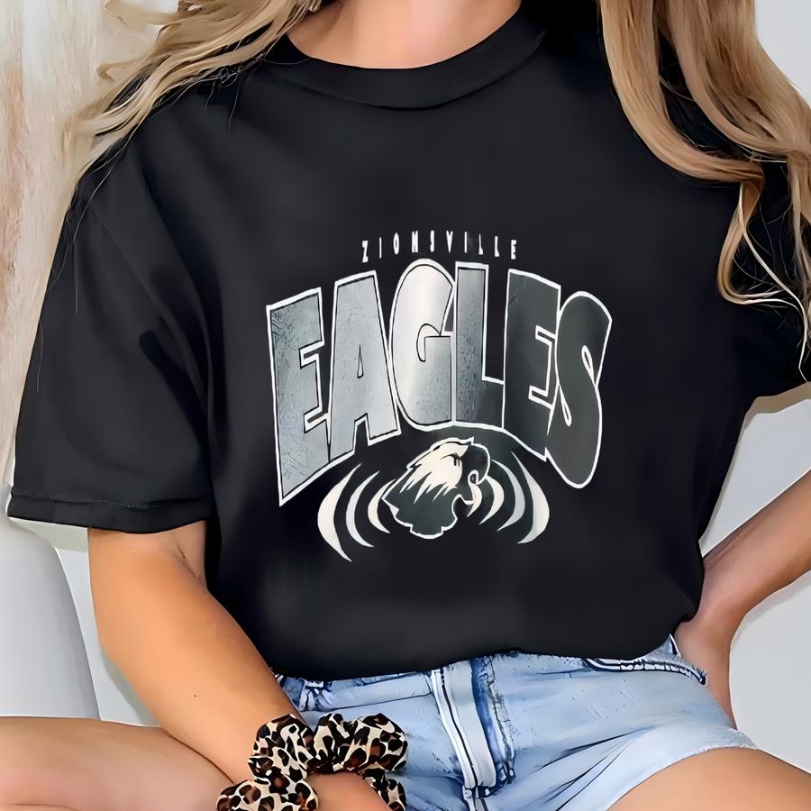 Vintage Zionsville Eagle Hoodie Zionsville Hooded Jumper Zionsville Eagle Pullover Sweater Zionsville Eagle Logo Graphic Green Colour Large T-shirt