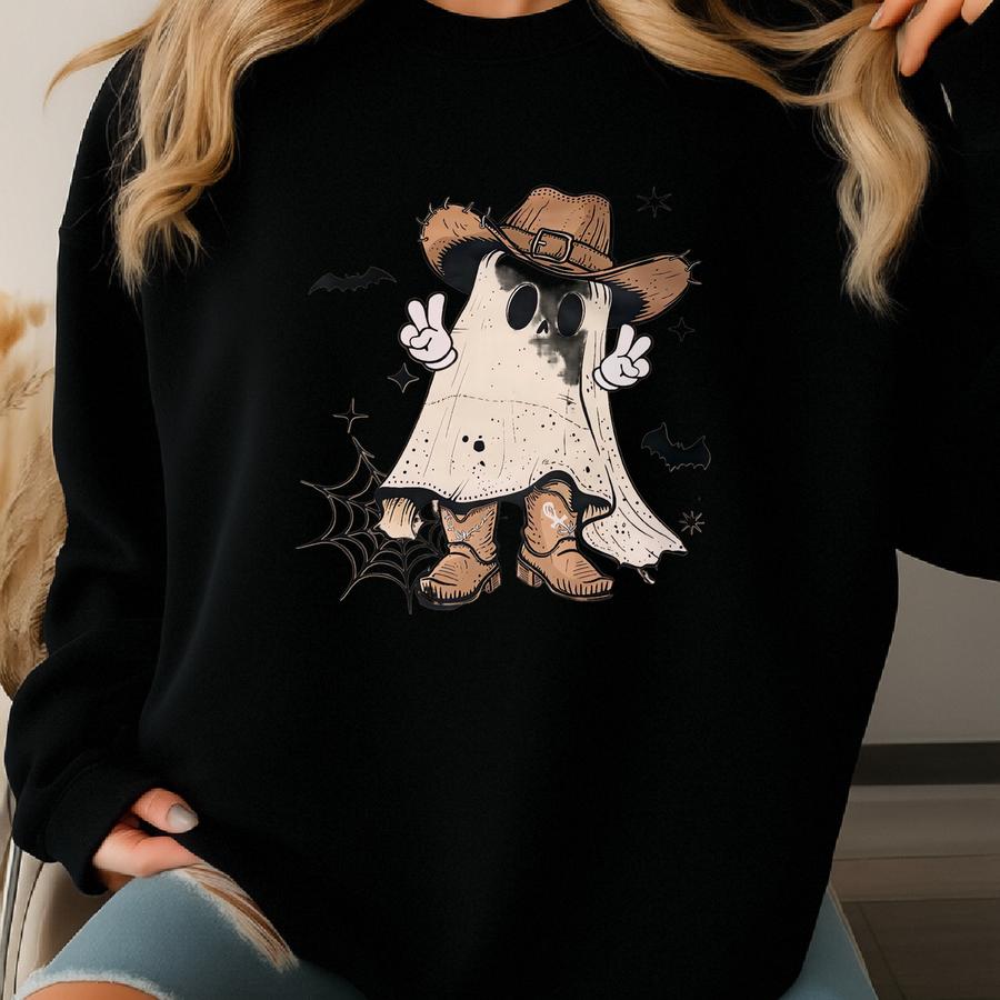 Cowboy Ghost Shirt: Unisex Halloween Tee Sweatshirt