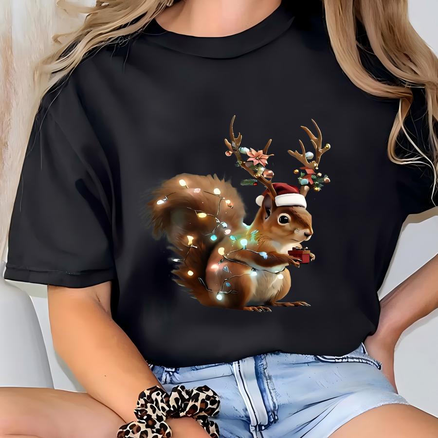Squirrel Christmas Lights Hoodie: Funny Holiday Tee T-shirt