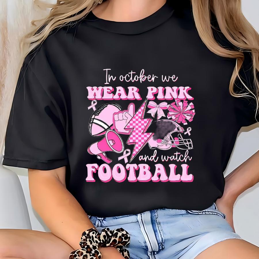 Breast Cancer Awareness Tee, Football Mom Pink Bow Shirt T-shirt
