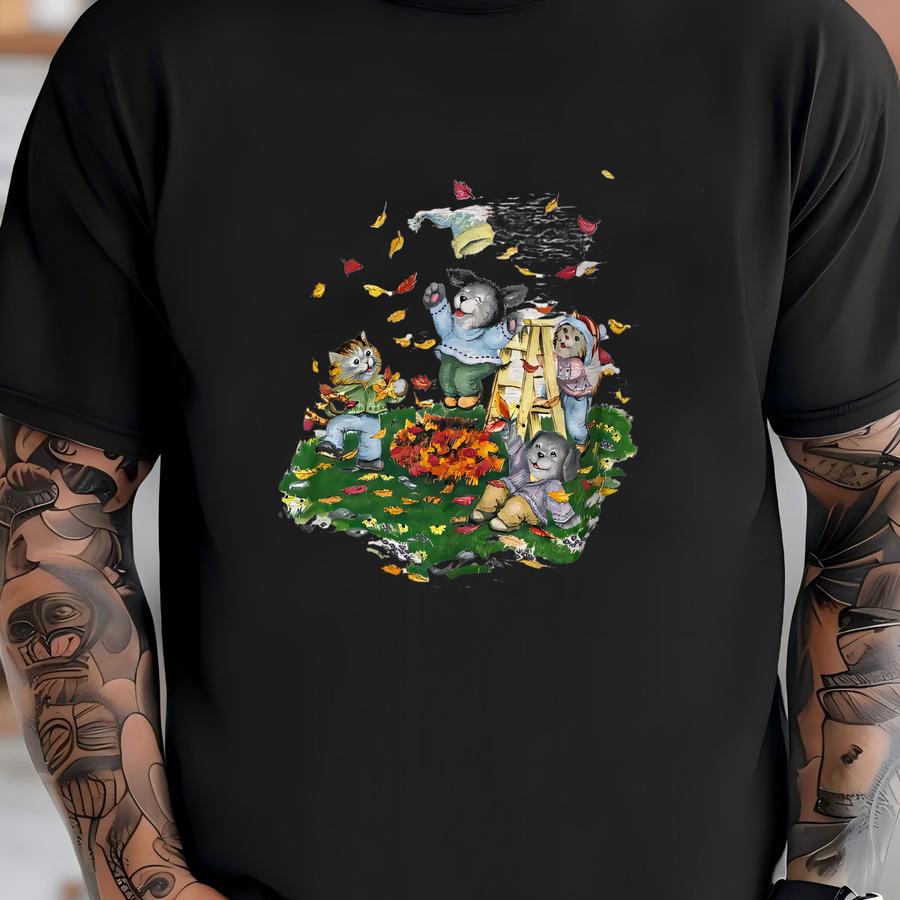 Vintage Fall Sweatshirt: Puppies Kittens Graphic, Tagged L T-shirt