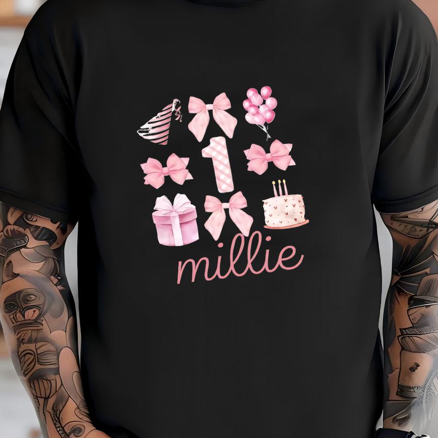 Bow Birthday Outfit, Pink Bow Birthday, Coquette Birthday, Girl Birthday, Coquette Outfit, Pink Bow Party, Personalized Birthday, Watercolor T-shirt