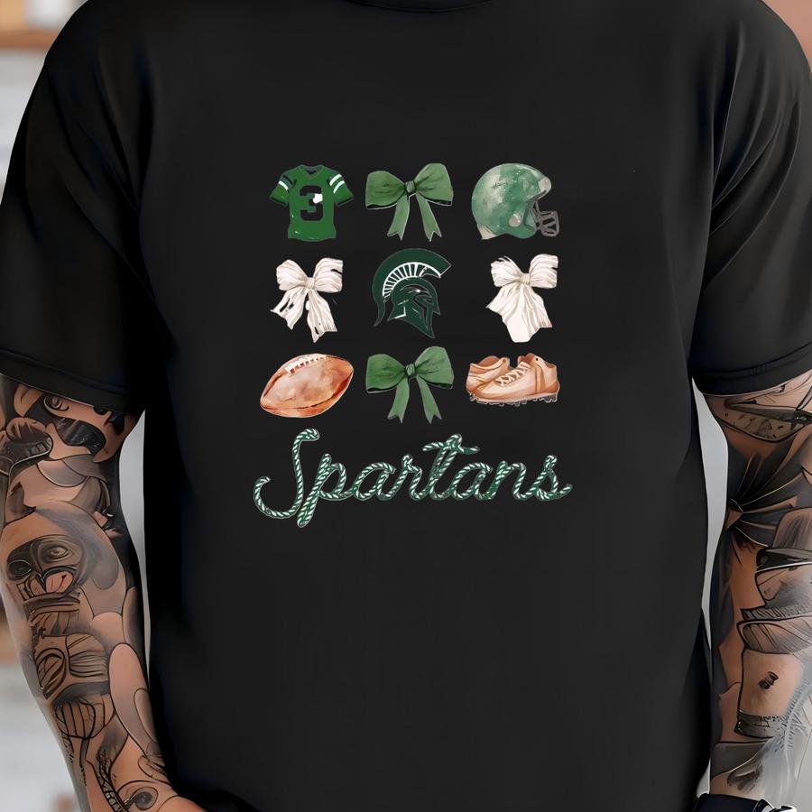 Spartans Bow Shirt, Spartans Football, Gameday Shirt, Spartans Shirt, Green Bow, Coquette Shirt, Football Season, Coquette Football, College T-shirt