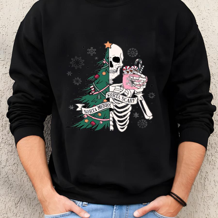 Funny Skeleton Christmas 2024 Ornament, Sorta Merry Sorta Scary Ornament, Christmas Ornament, Funny Christmas Gift Sweatshirt